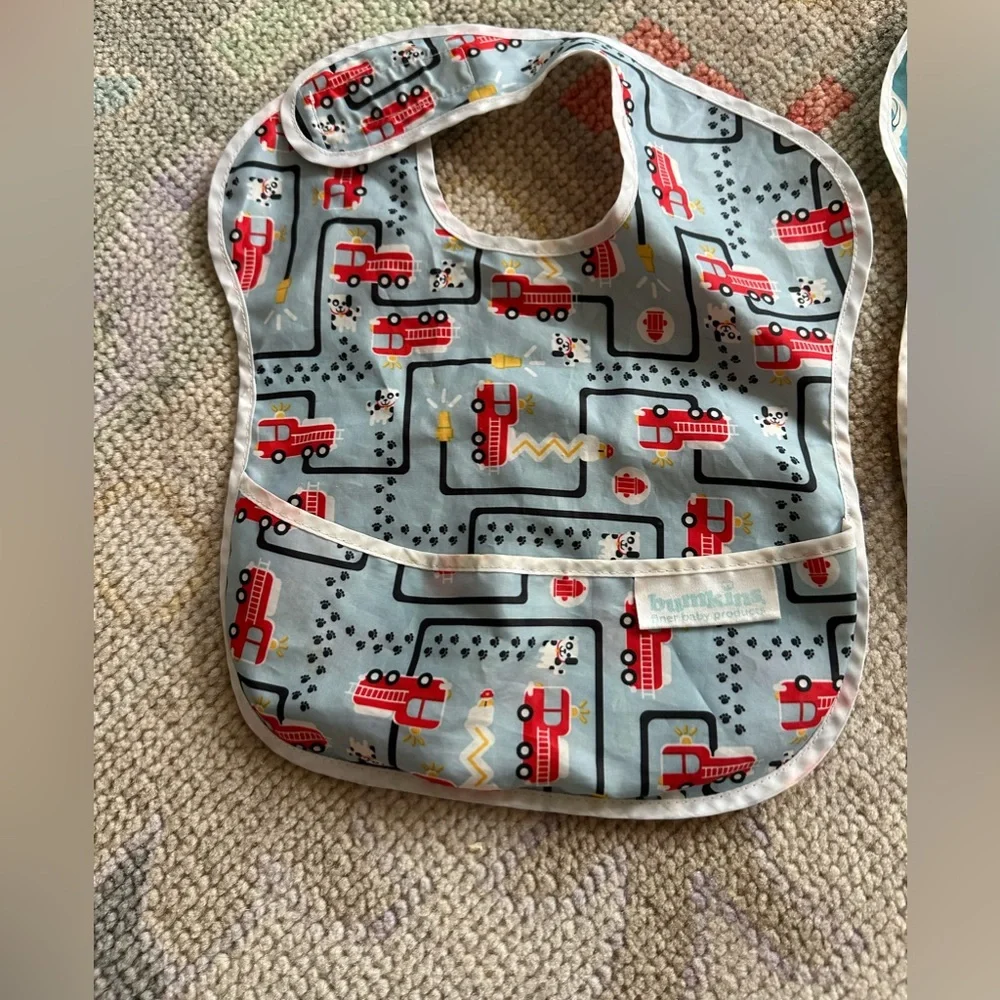 Bumkins fire truck and construction truck bibs with pockets - set of 2